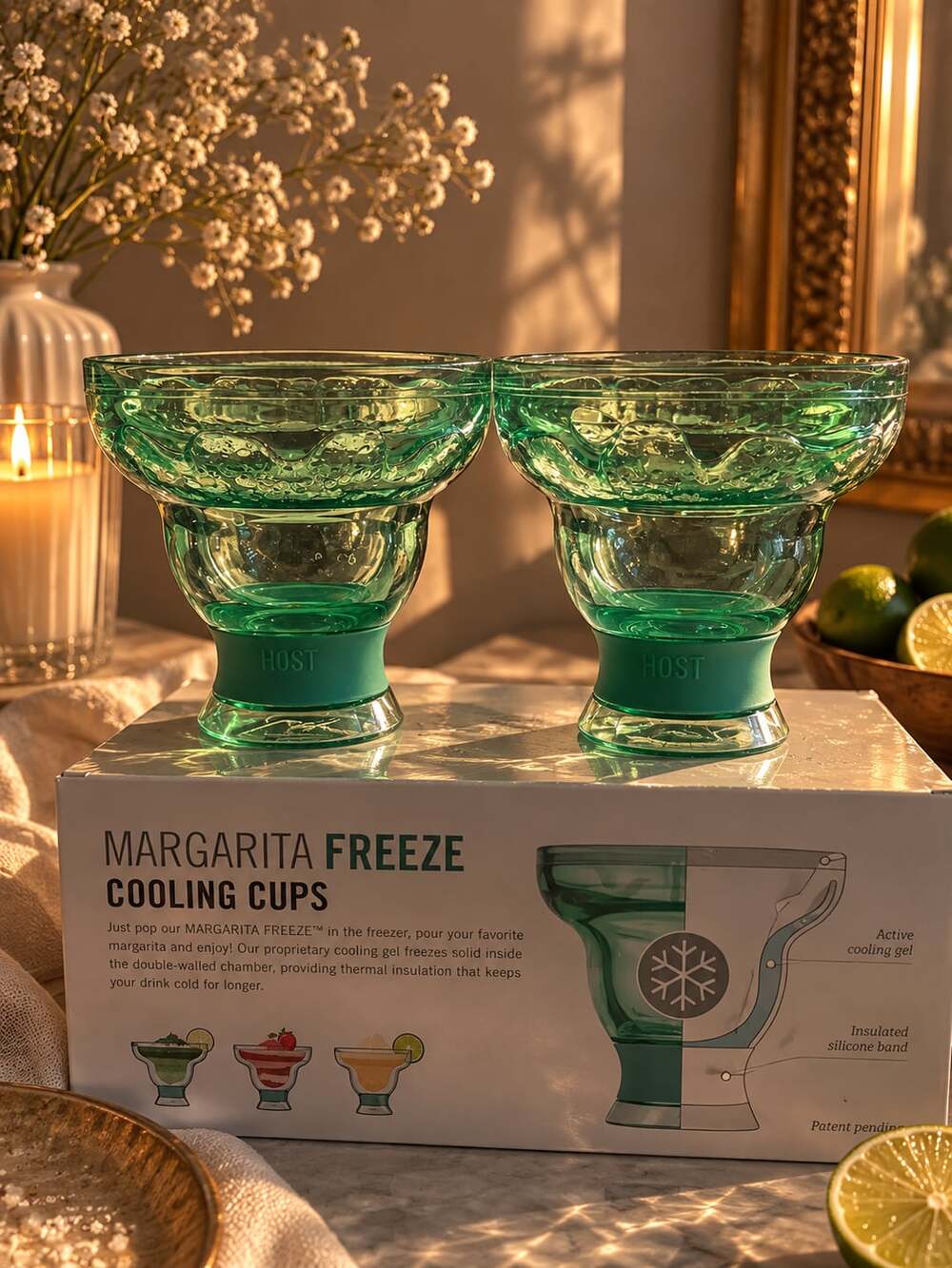 Host Margarita Freeze Cooling Cups Set of 2 Green